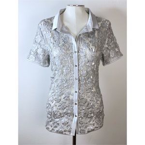 OSCALITO Silver Floral Silver Collared Button Up